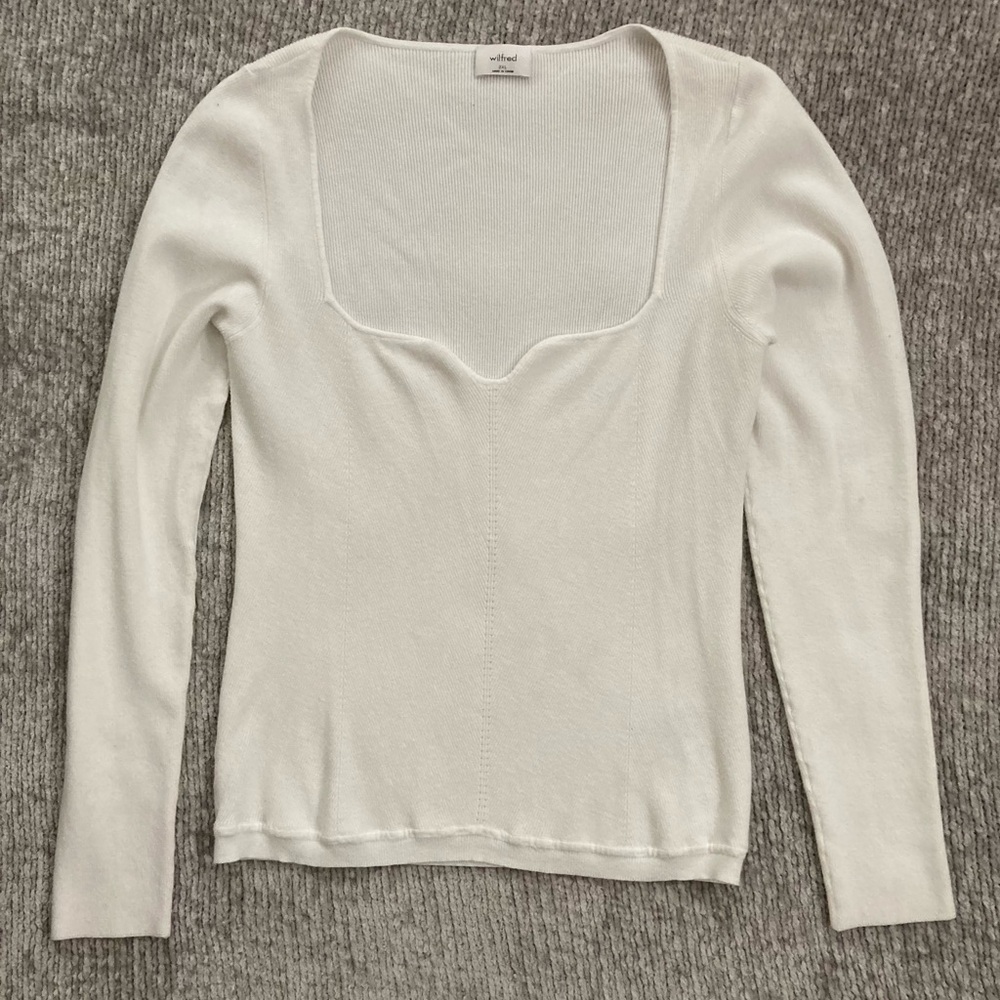 Wilfred Sculpt Knit Sweetheart Top White Long Sleeve 2XL Aritzia Y2K